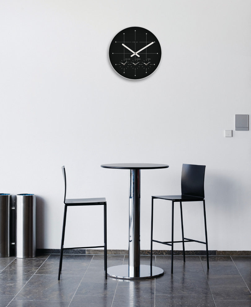Big City Wall Clock, Round, Glass,  Black, Battery Operated