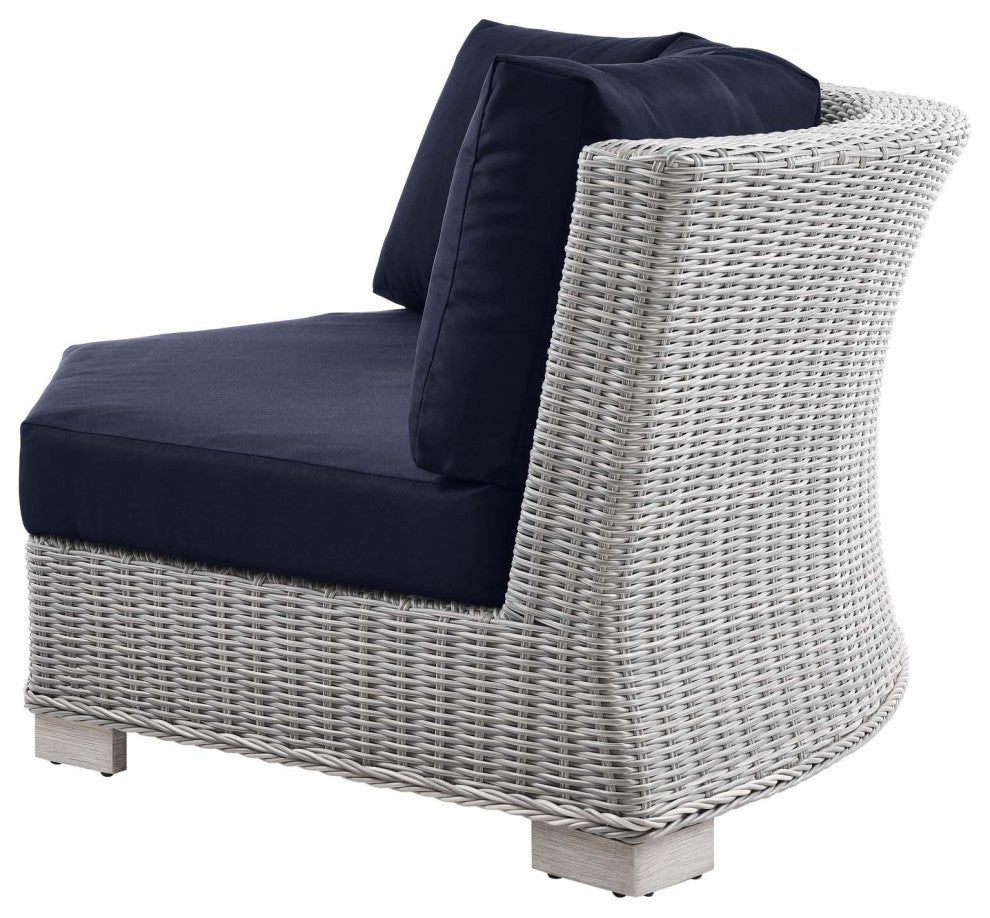 Lounge Sectional Sofa Chair Table Set, Rattan, Gray Blue Navy, Outdoor