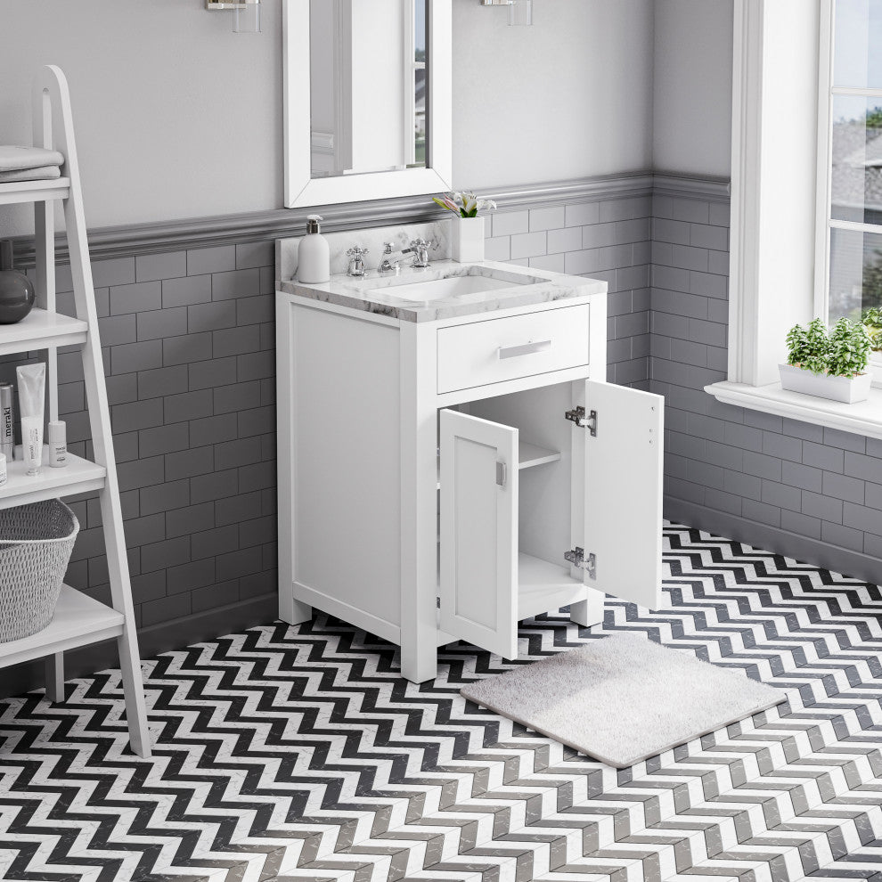 24" Pure White Single Sink Bathroom Vanity