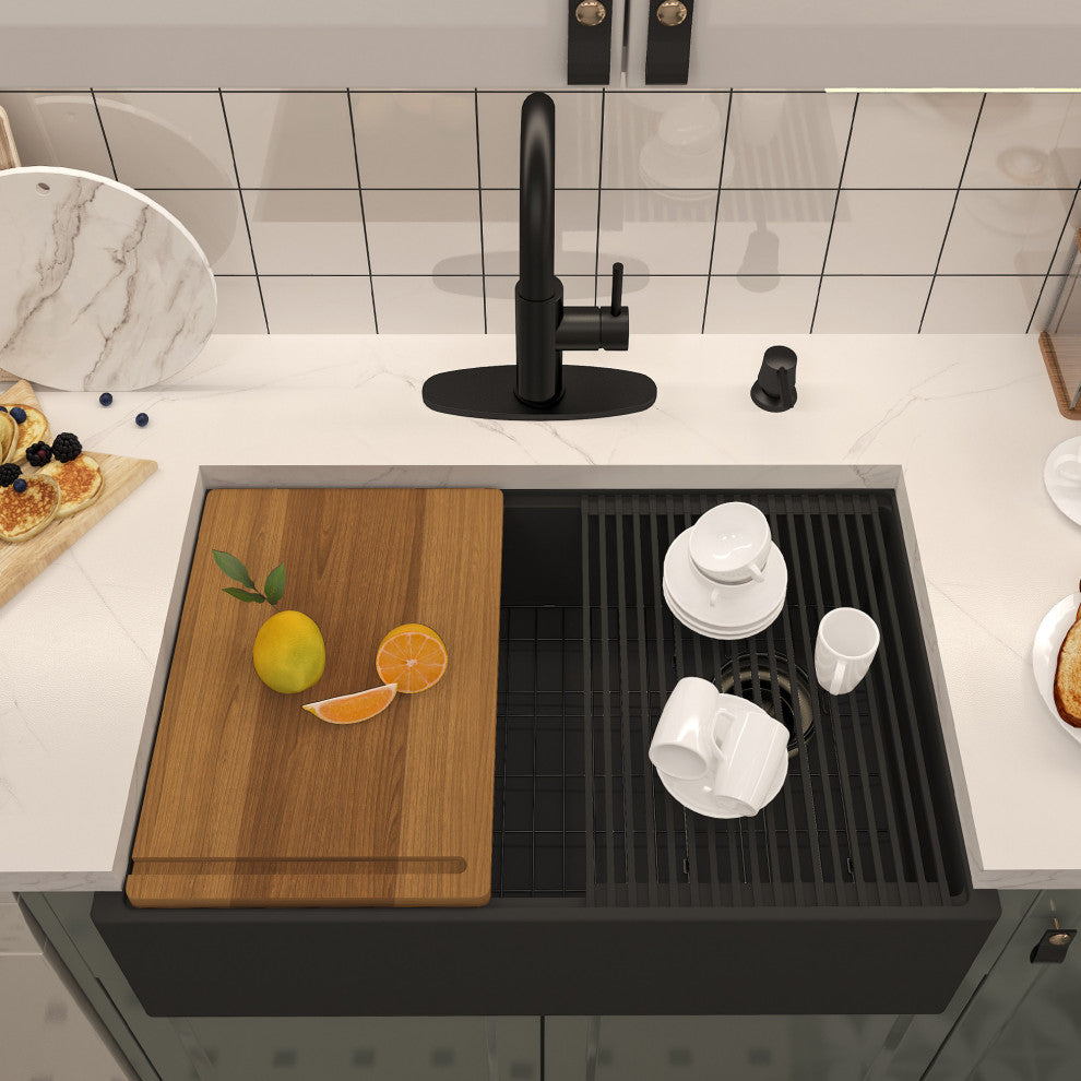 30in Single Bowl Farmhouse Apron Kitchen Sink, Black Earth