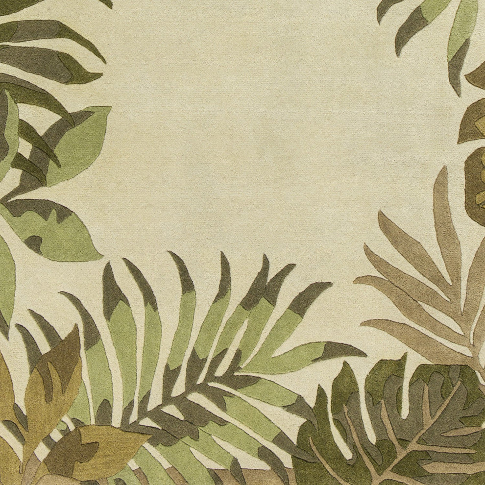 HomeRoots 3'x5' Ivory Hand Tufted Bordered Tropical Leaves Indoor Area Rug