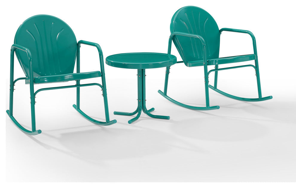 Griffith 3-Piece Outdoor Rocking Chair Set, Turquoise Gloss