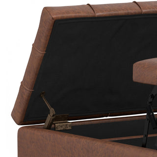 Laura Mid Century Lift Top Storage Ottoman, Distressed Saddle Brown