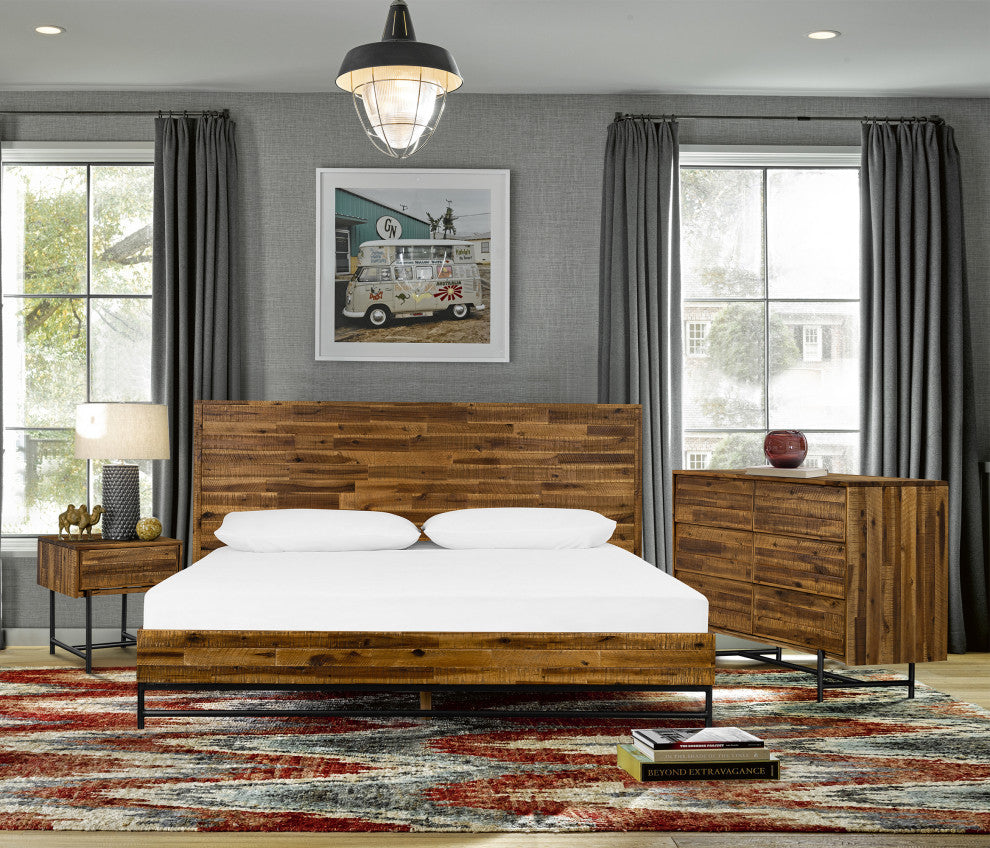 Cusco 3-Piece Acacia King Bed and Nightstands Bedroom Set