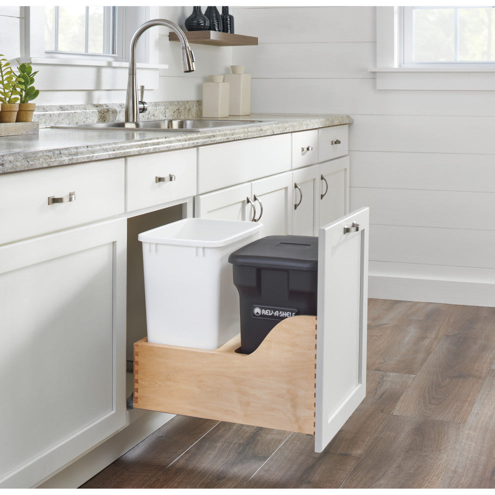 Wood Pull Out Trash/Compost Bin With Soft Close, Black, 15Wx21.75Dx20.38"H