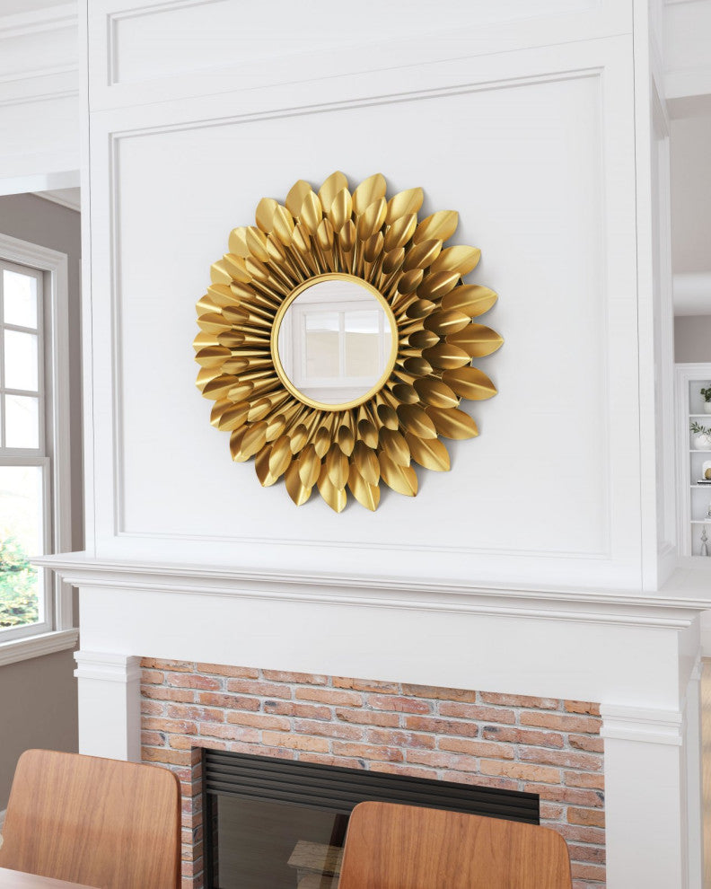 Frame Wall Mirror, Round, Aluminum, Metal, Gold, Bedroom Living