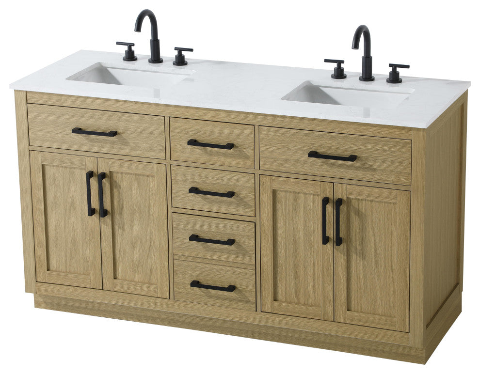 Home Living 60" Double Bathroom Vanity, Honey Brown