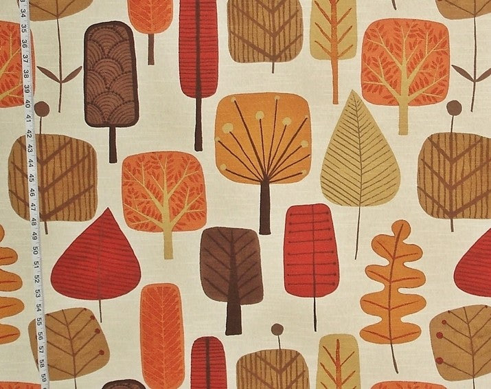 Retro Scandinavian Wood Fabric Tree Leaf Fall Orange, Standard Cut