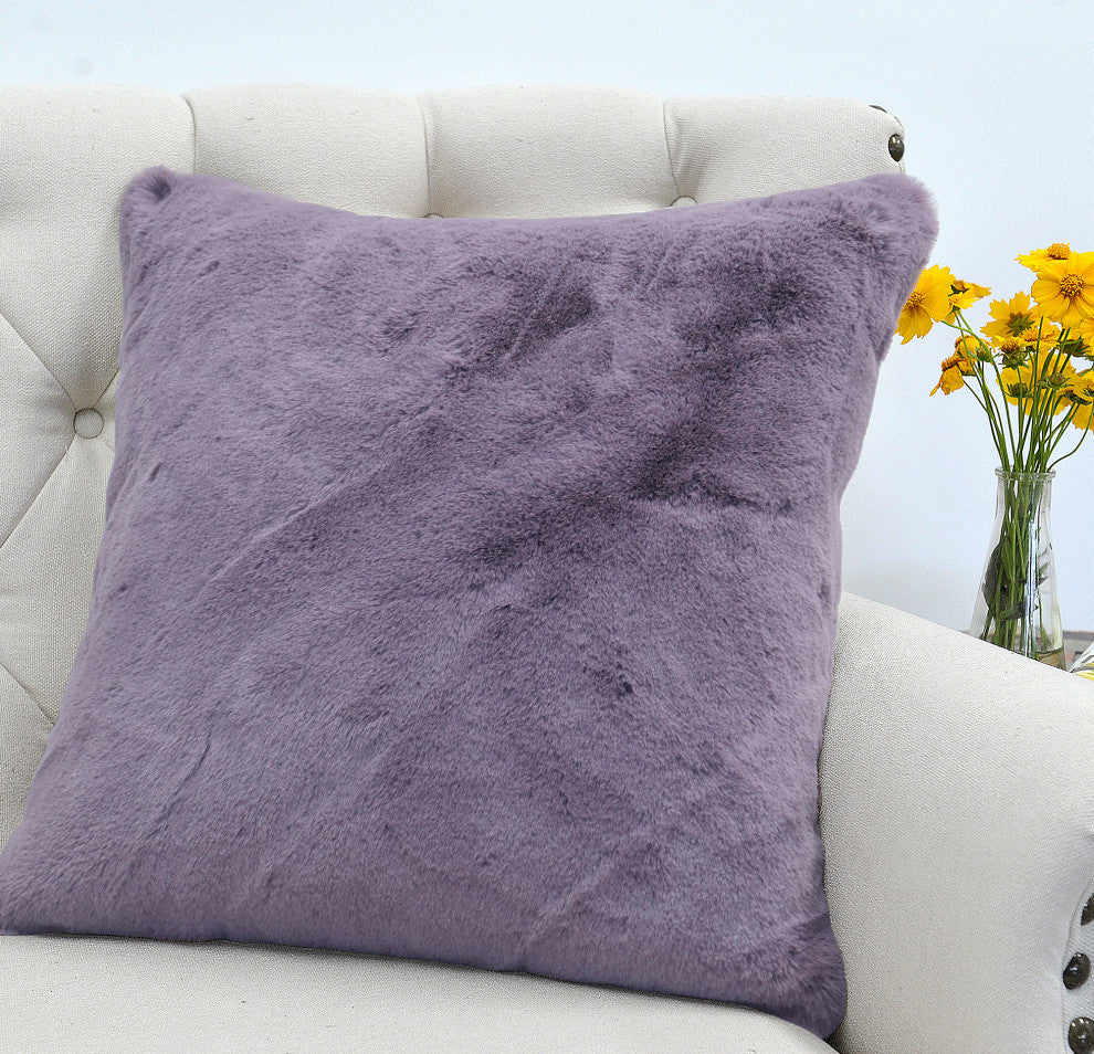 Heavy Faux Fur Throw Pillow Covers 2pcs Set, Elderberry, 20''x20''