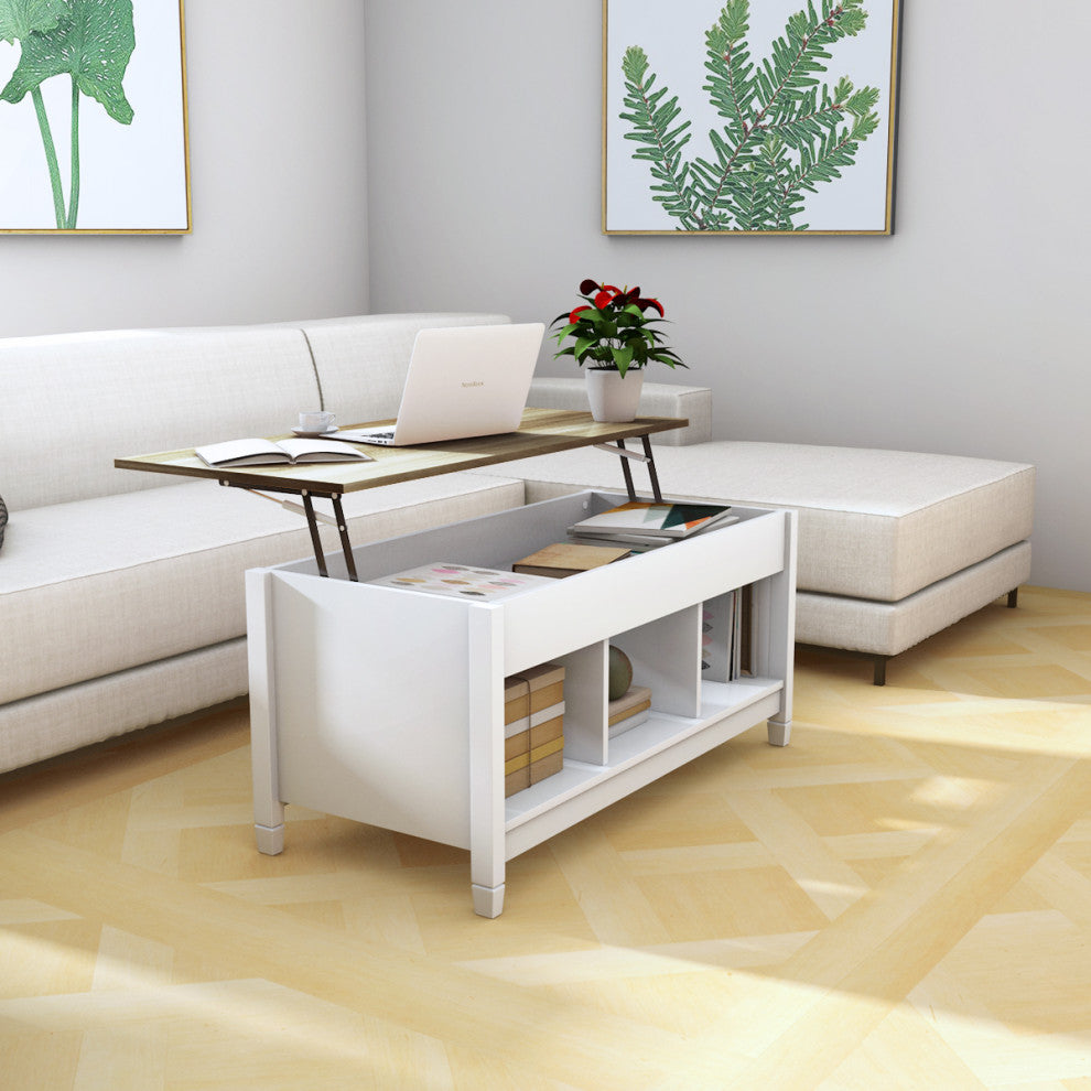 Costway Lift Top Coffee Table w/ Hidden Compartment and Storage Shelves Modern