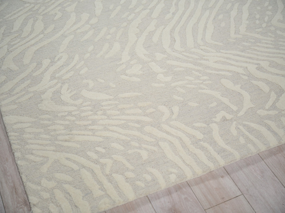 Entro Handmade New Zealand Wool Silver/Ivory Area Rug, 12'x15'