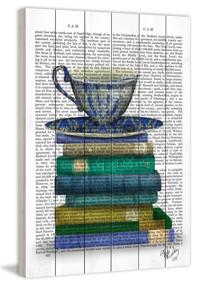 "Teacup and Books" Painting Print on White Wood, 24"x36"