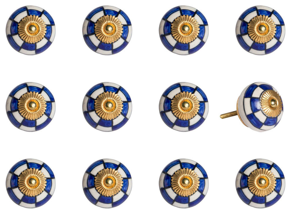 1.5" X 1.5" X 1.5" White Blue And Gold  Knobs 12 Pack