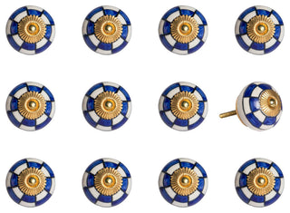 1.5" X 1.5" X 1.5" White Blue And Gold  Knobs 12 Pack