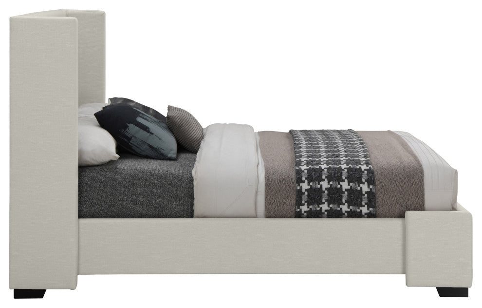 Oxford Linen Textured Fabric Upholstered Bed, Beige, King