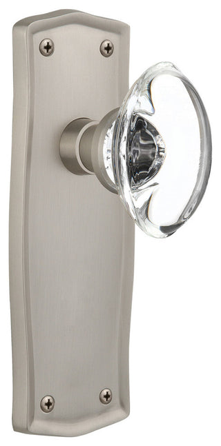 Prairie Plate Passage Oval Clear Crystal Glass Door Knob, Satin Nickel