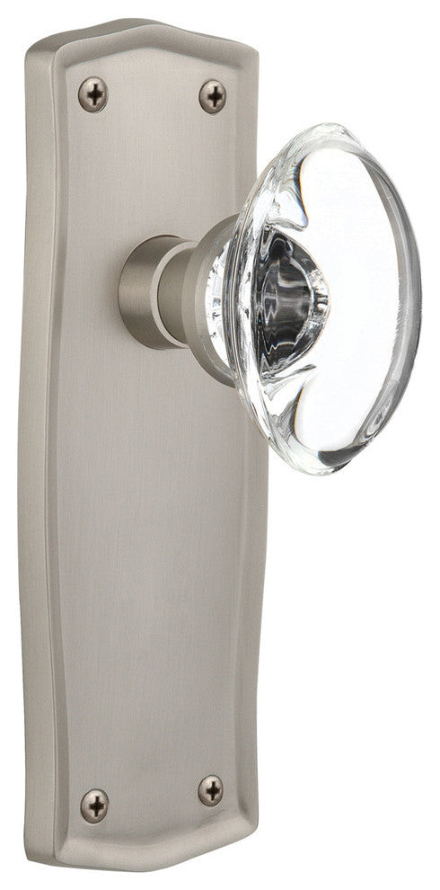 Prairie Plate Passage Oval Clear Crystal Glass Door Knob, Satin Nickel