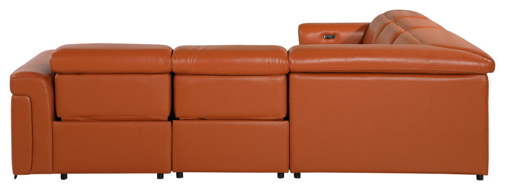 Giovanni 5-Piece 3-Power Reclining Italian Leather Sectional, Camel
