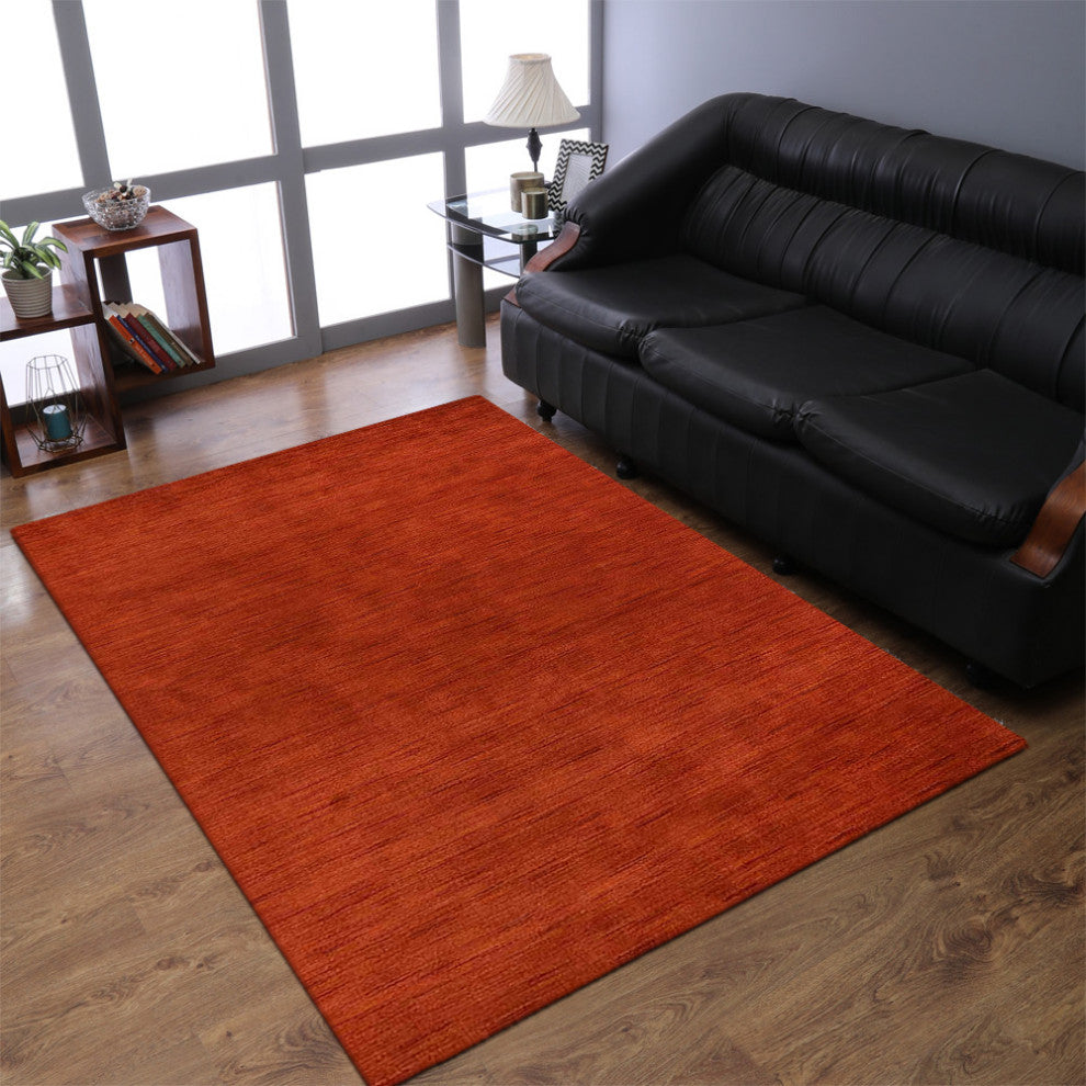 Hand Knotted Loom Wool Area Rug Solid Light Red, [Rectangle] 6'x9'