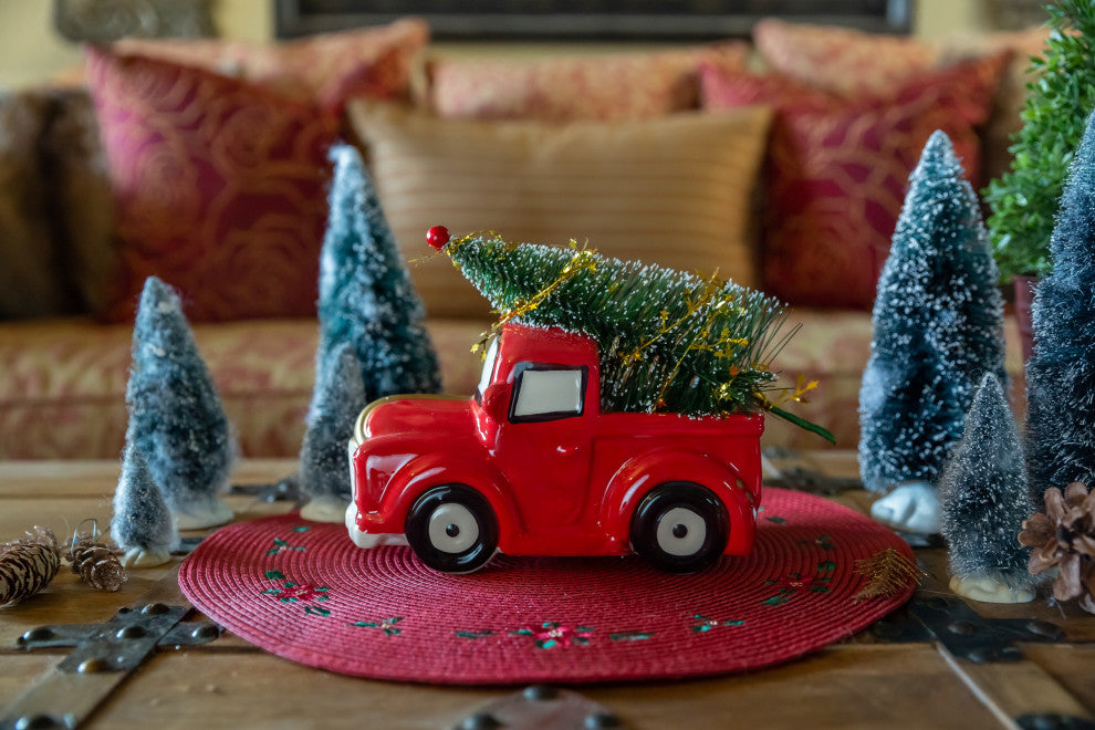 10" L Christmas Tree in Ceramic Red Truck