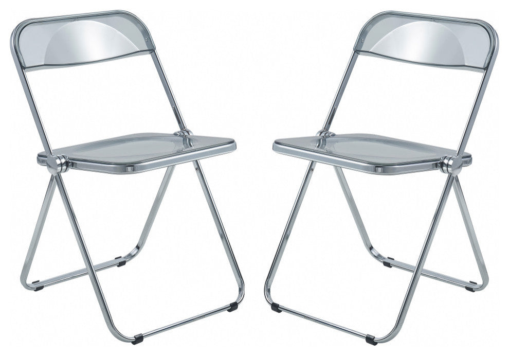 Lawrence Acrylic Folding Chair With Metal Frame, Set of 2, Transparent Black