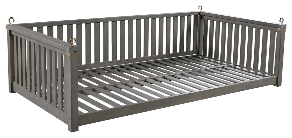 GDF Studio Acacia Wood Twin Size Garden Porch Swing Bed, Gray