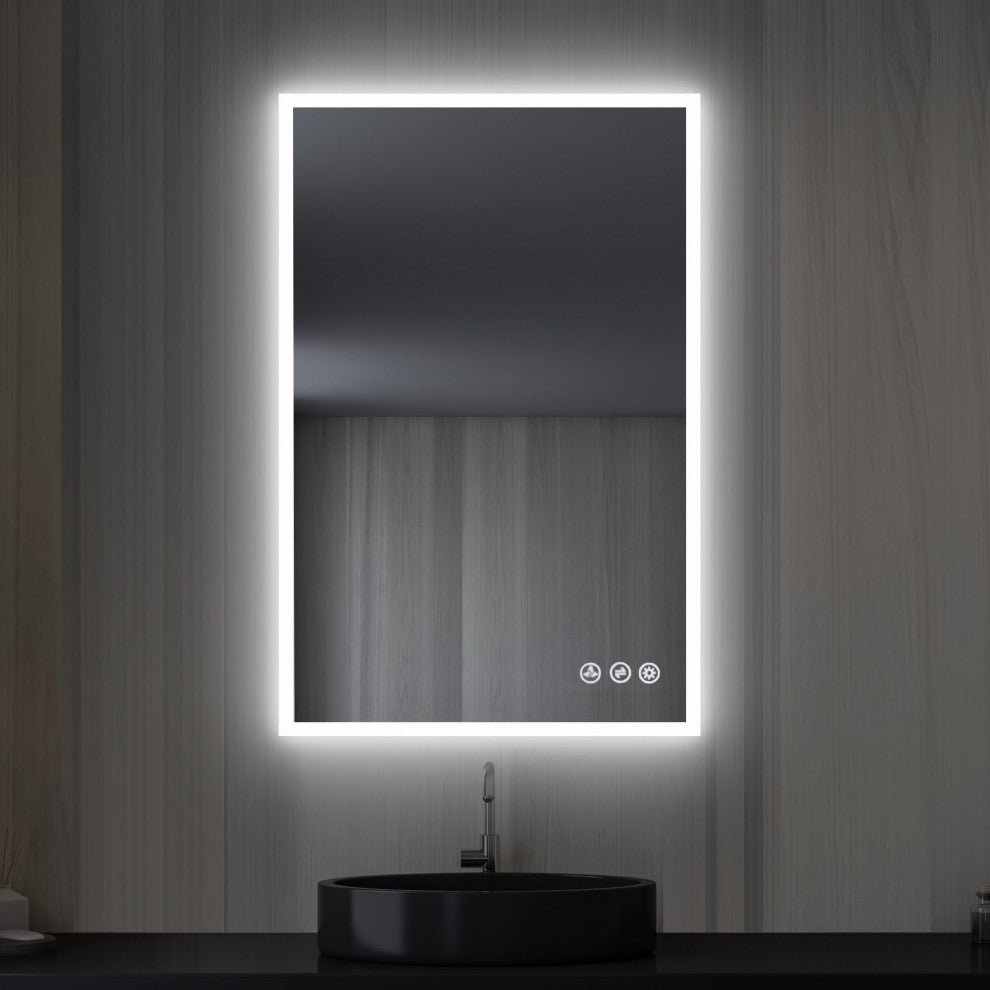 Fogless, Dimmable, Color Temperature Adjustable LED Mirror, 24x36