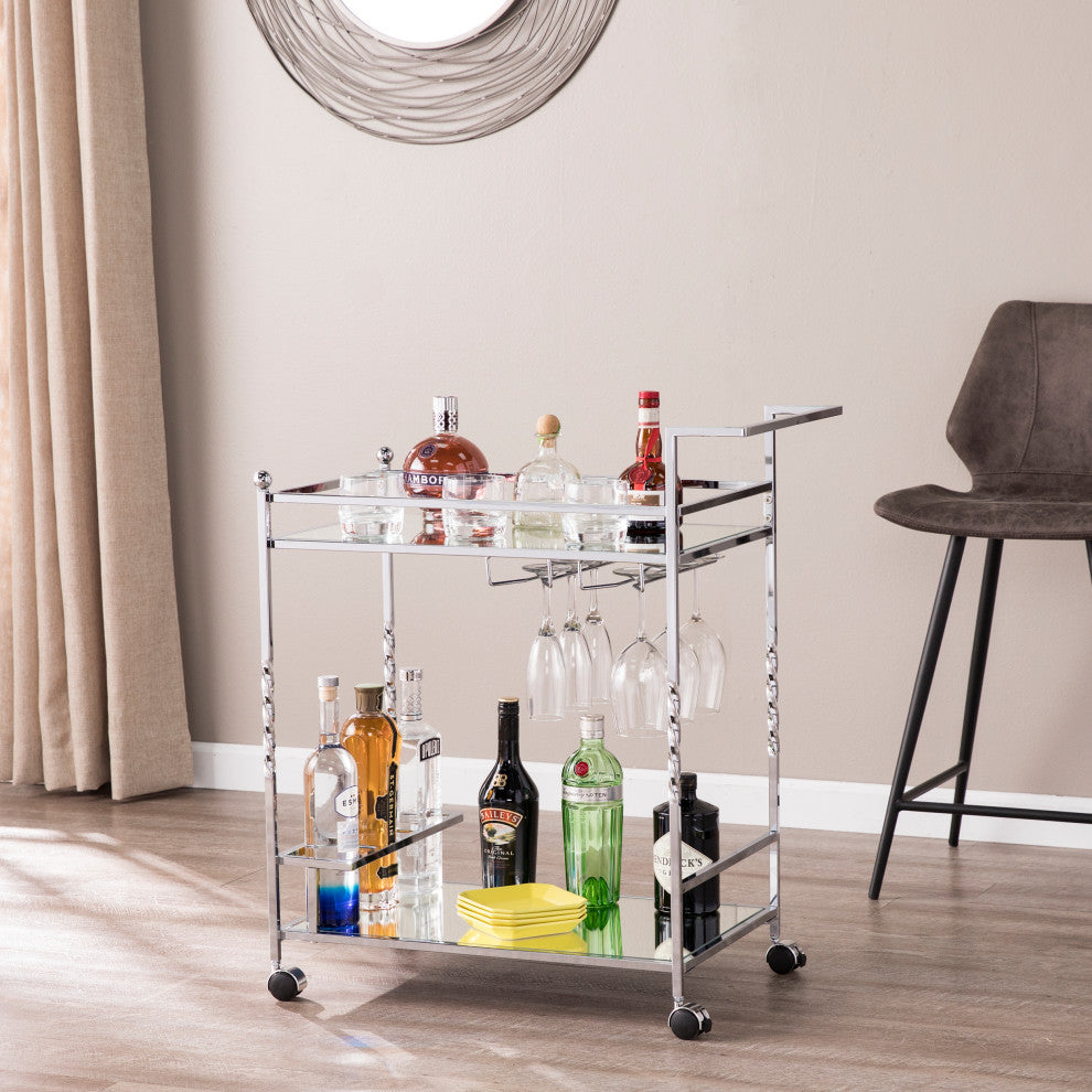Heidi Metal Mirrored Bar Cart - Chrome