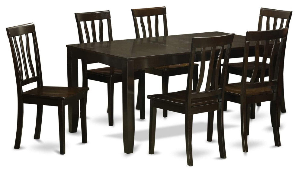 7 Pc Dining room set for 6-Dining Table with Leaf and 6 Kitchen Dining Chairs