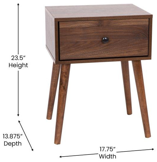 Hatfield One Drawer Wood Nightstand, Side Accent or End Table-Dark Walnut