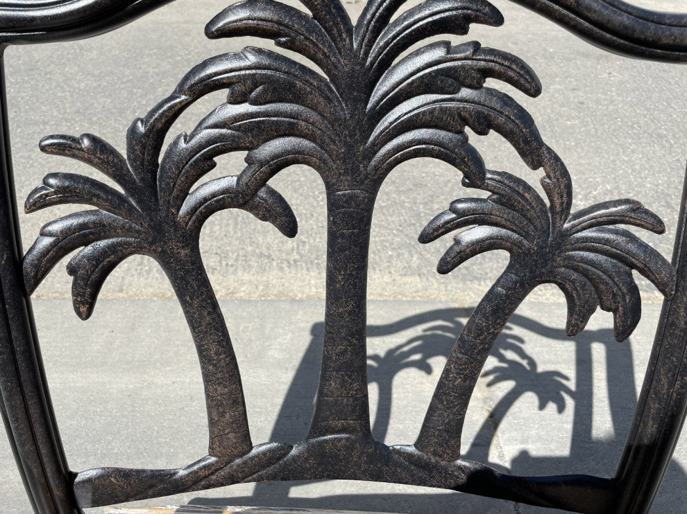 5-Piece Outdoor Bar Set Cast Aluminum Patio Table and 4 Palm Tree Swivel Stools