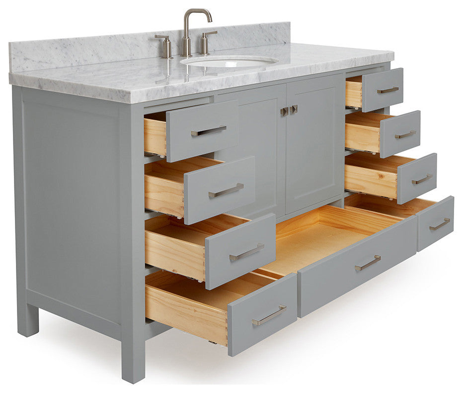 ARIEL Cambridge 61" Single Oval Sink Bathroom Vanity Gray with Marble Top