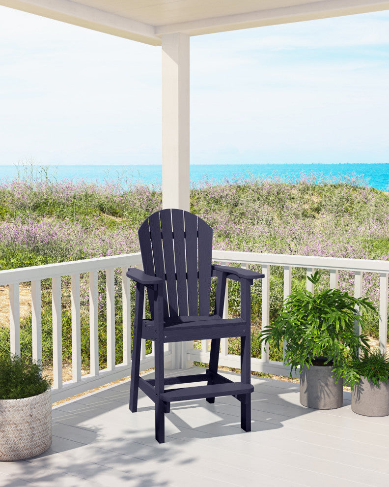 Rustic Adirondack Chairs Outdoor BarStools with Hight Back Design, Navy
