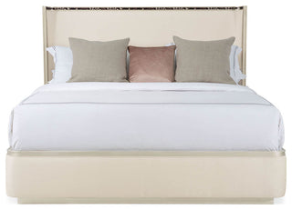 Art Deco Style Upholstered King Bed With Tortoise Inlay