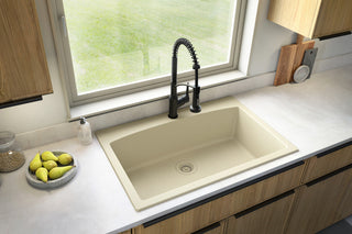 Karran Drop-In Quartz Composite 33" 1-Hole Single Bowl Kitchen Sink Kit, Bisque