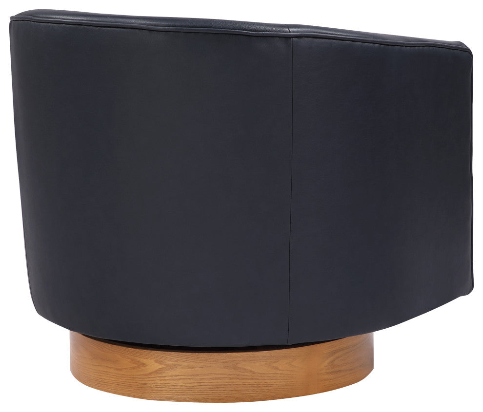 Irving Faux Leather Wood Base Barrel Swivel Chair, Midnight Blue