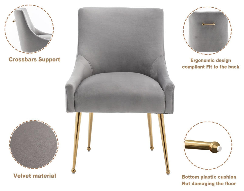 SEYNAR Velvet Dining Chairs, Set of 2, Upholstered Accent Side Chairs, Gray