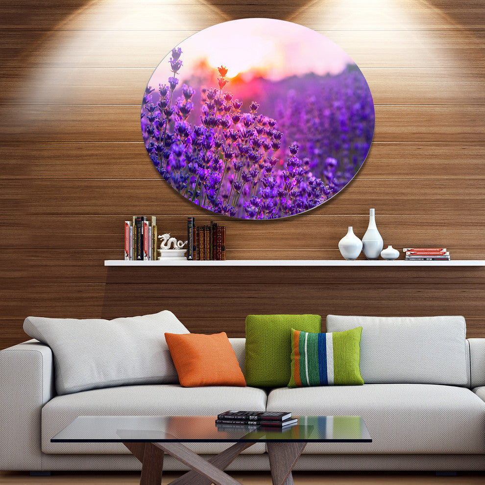 Summer Sunset Over Lavender Field, Floral Disc Metal Wall Art, 36"