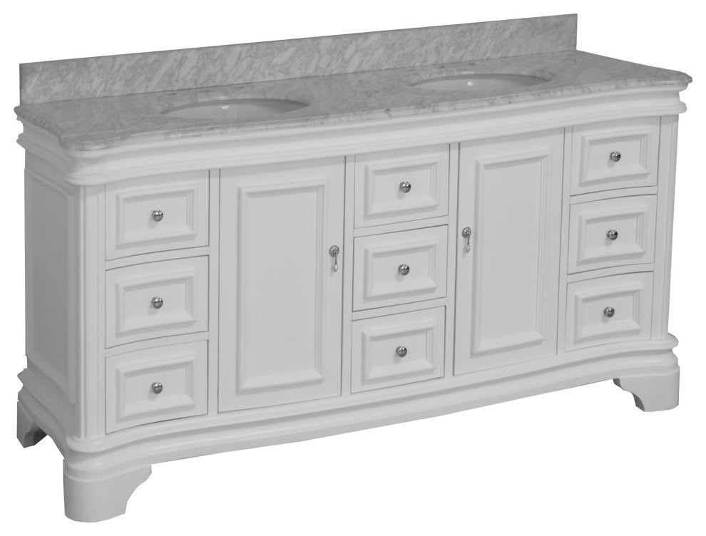 Katherine 72" Bathroom Vanity, White, Carrara Marble