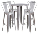 Flash Commercial Grade 30" Round Silver Metal Bar Table Set & 4 Cafe Stools