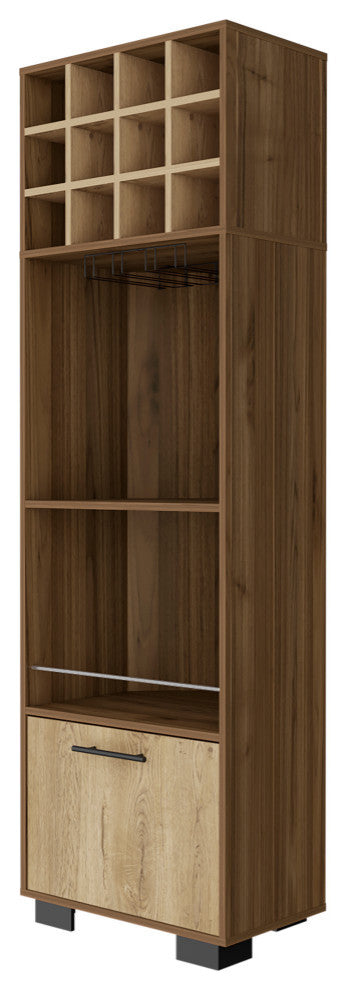 Aubree Corner Bar Cabinet with 12 Wine Cubbies, Mahogany/ Macadamia
