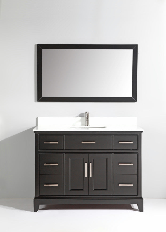 Bathroom Vanity Set With Engineered Marble Top, 48", Espresso, Led Touch-Switch Mirror