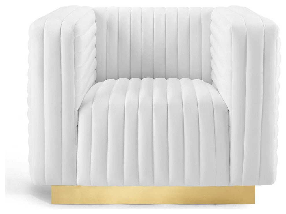 Tufted Armchair Accent Chair, Velvet, White, Modern, Living Lounge Hospitality