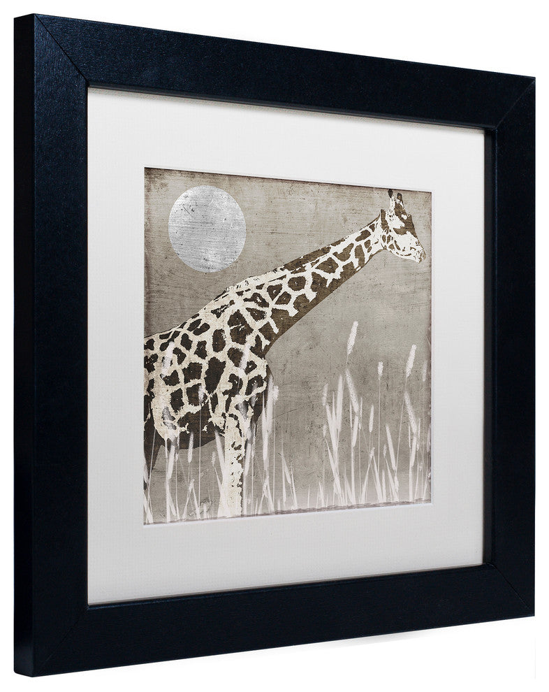 Color Bakery 'Moon Giraffe' Art, Black Frame, White Matte, 11"x11"