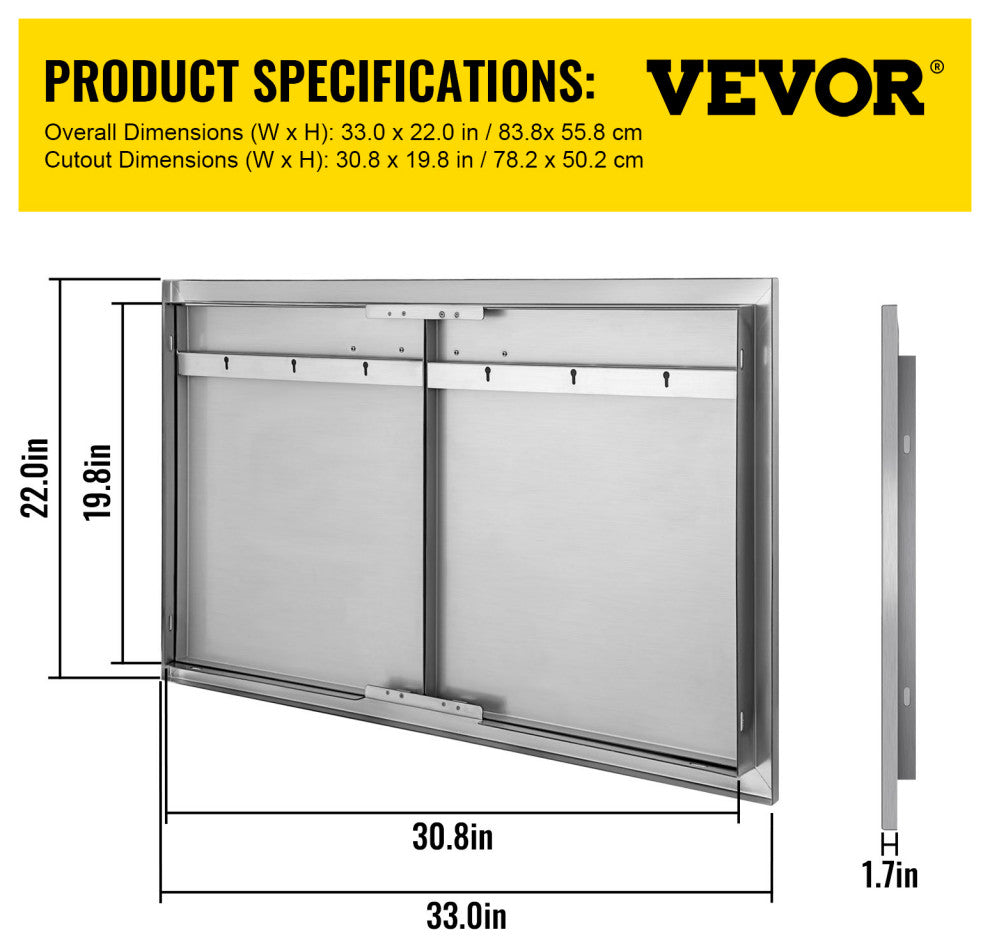 VEVOR Outdoor Kitchen Doors BBQ Kitchen Doors 33x22" Stainless Steel Cabinet
