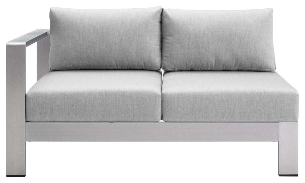 Sectional Sofa Chair Table Set, Sunbrella, Aluminum, Silver Gray, Outdoor
