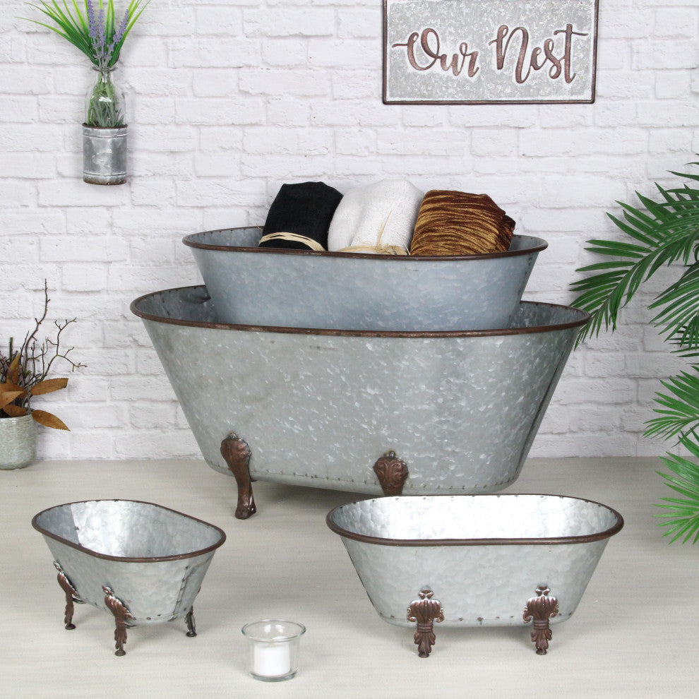 Lavande Metal Tub Decor - Large - Galvanized