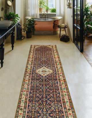 Fine Vintage Distressed Etta Navy/Ivory Runner, 3'4 x 13'0