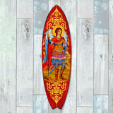 St. Michael Surfboard Coastal Door Art, Approximate Size: 24x7
