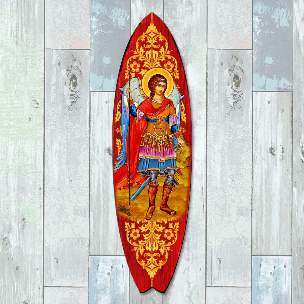 St. Michael Surfboard Coastal Door Art, Approximate Size: 24x7